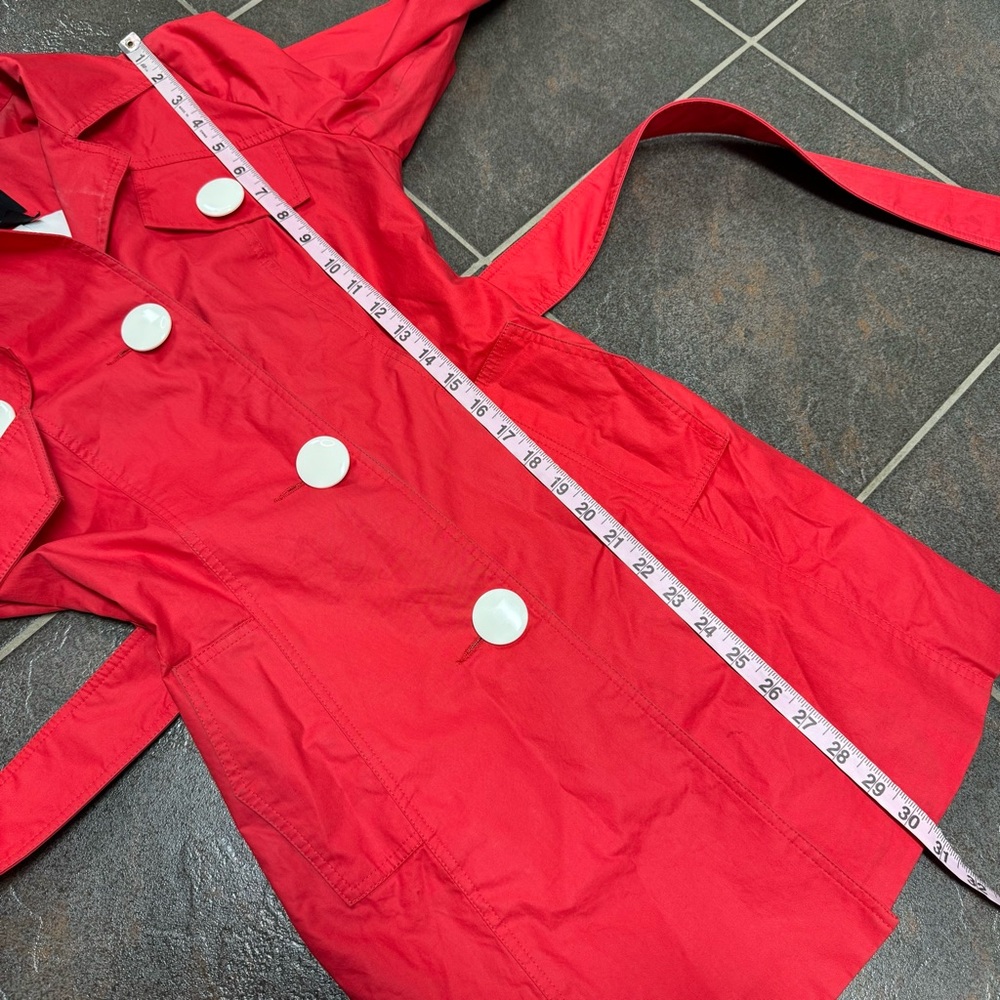 Smythe Belted Long Sleeve Collared Trenchcoat Trench Jacket Red White Button 6 - Picture 13 of 15
